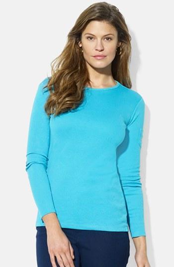 Lauren Ralph Lauren Long Sleeve Crewneck Top (petite) Halfmoon Turquoise