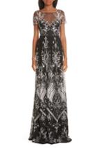 Women's Marchesa Notte Embroidered Swiss Dot Tulle Gown - Black