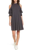 Women's Soprano Ruffle Cold Shoulder Shift Dress - Grey
