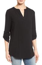Women's Pleione Split Neck Roll Sleeve Tunic - Black