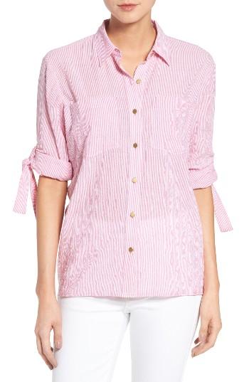 Women's Michael Michael Kors Roll Sleeve Stripe Shirt - Pink