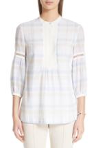 Women's St. John Collection Plaid Cotton Voile Top - White