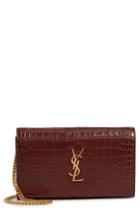 Women's Saint Laurent Kate Croc Embossed Leather Wallet On A Chain -