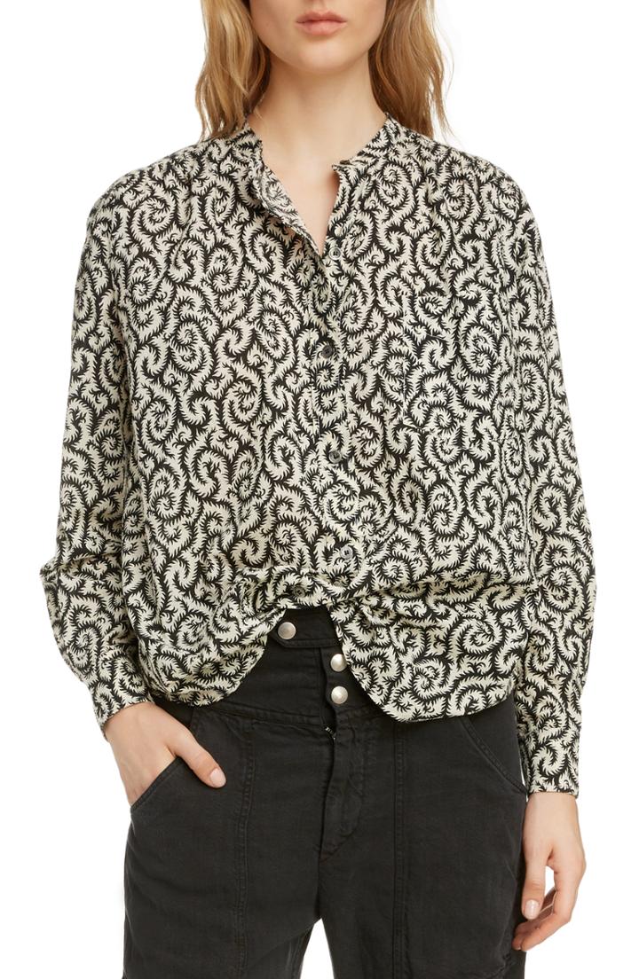 Women's Isabel Marant Etoile Mexika Print Cotton Blouse Us / 34 Fr - Black