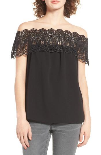 Women's Wayf Lace Off The Shoulder Top - Black