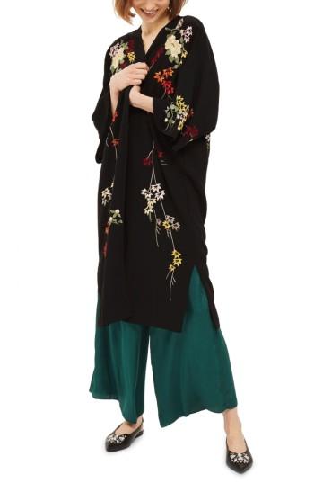 Women's Topshop Floral Embroidered Kimono Us (fits Like 0) - Black