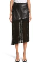 Women's Helmut Lang Fringe Hem Leather Miniskirt - Black