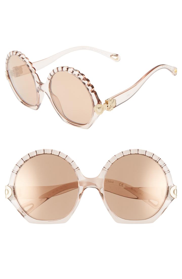 Women's Chloe Vera Seashell 56mm Round Sunglasses - Crystal Turtledove