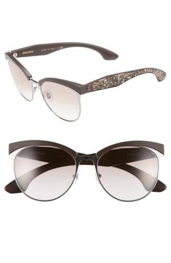 Women's Miu Miu 56mm Pave Cat Eye Sunglasses - Gunmetal/ Brown Gradient