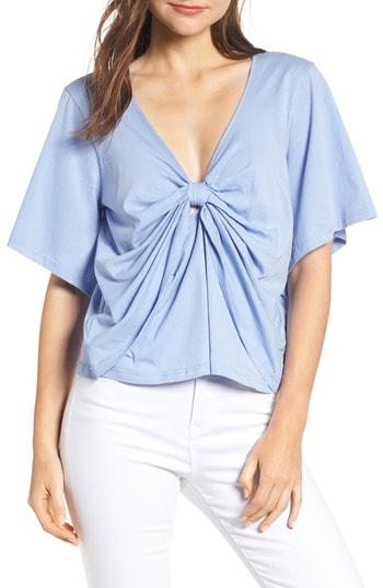 Women's Calibe Knot Front Flutter Sleeve Tee - Blue