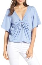 Women's Calibe Knot Front Flutter Sleeve Tee - Blue