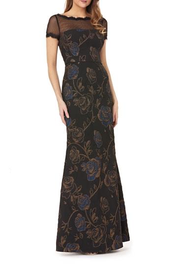 Women's Js Collections Illusion Neck Matelasse Trumpet Gown - Black