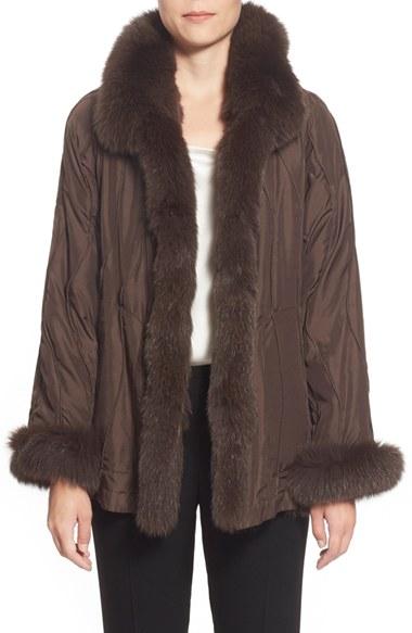 Women's George Simonton Reversible Silk & Genuine Fox Fur Topper - Brown