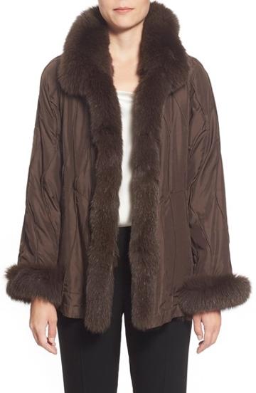 Women's George Simonton Reversible Silk & Genuine Fox Fur Topper - Brown