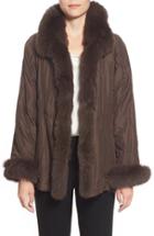 Women's George Simonton Reversible Silk & Genuine Fox Fur Topper - Brown