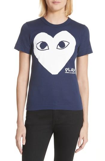 Women's Comme Des Garcons Play Big Heart Graphic Tee - Blue