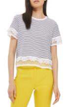 Petite Women's Topshop Lace Trim Stripe Tee P Us (fits Like 0p) - White