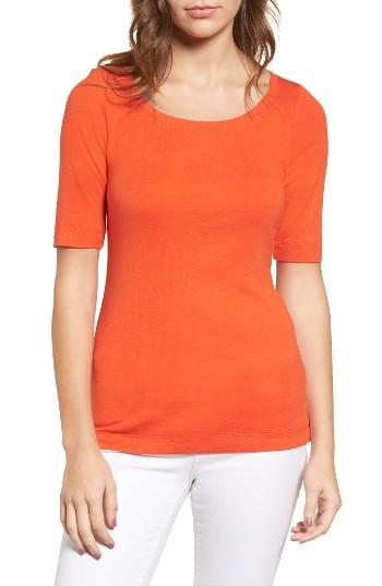 Petite Women's Caslon Ballet Neck Cotton & Modal Knit Elbow Sleeve Tee, Size P - Orange