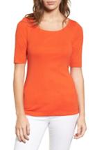 Petite Women's Caslon Ballet Neck Cotton & Modal Knit Elbow Sleeve Tee, Size P - Orange