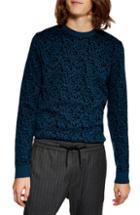 Men's Topman Leopard Spot Crewneck Sweater - Blue