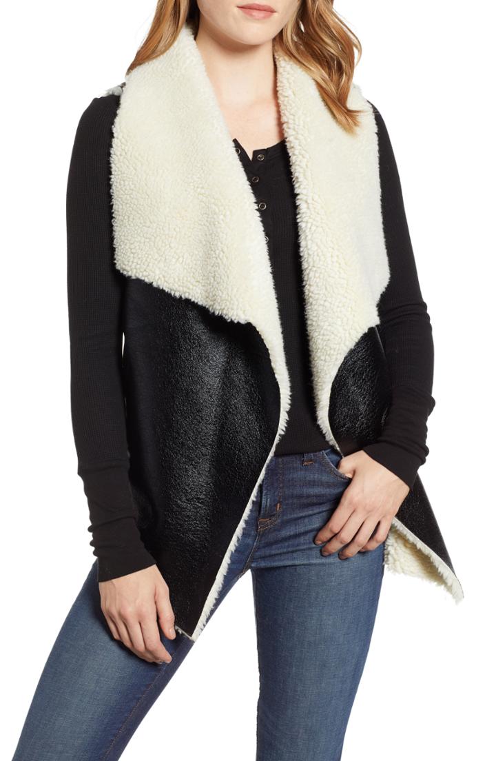 Women's Heurueh Fly Away Faux Shearling Back Zip Vest, Size - Black