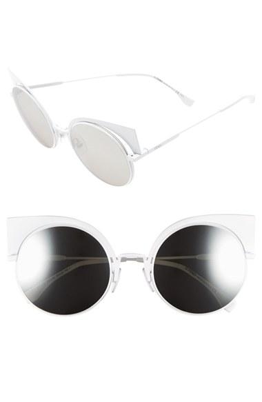 Women's Fendi 53mm Round Cat Eye Sunglasses - White