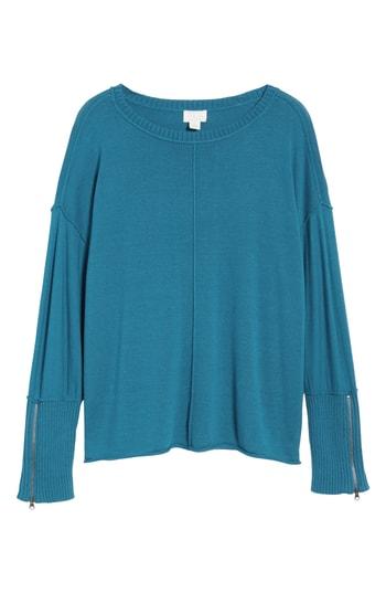 Women's Caslon Zip Cuff Sweater, Size - Blue/green