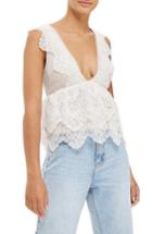 Women's Topshop Plunging Lace Peplum Top Us (fits Like 14) - Ivory
