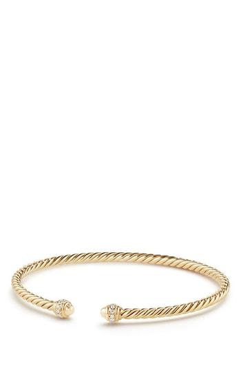 Women's David Yurman Cable Spira Bracelet In 18k Gold With Diamonds, 3mm