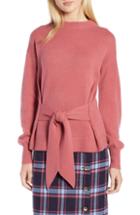 Women's Halogen X Atlantic-pacific Wool And Cashmere Blend Tie Sweater, Size - Black
