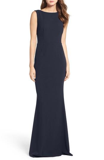 Women's Katie May Vionnet Drape Back Crepe Gown - Blue