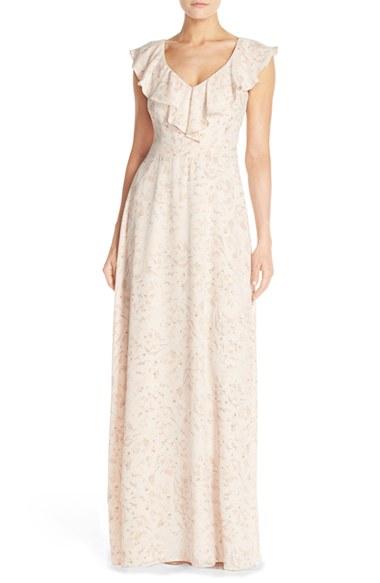 Women's Paper Crown By Lauren Conrad Print Crepe Ruffle V-neck Gown