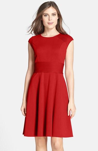 Women's Eliza J Pintucked Waist Seamed Ponte Knit Fit & Flare Dress
