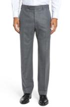 Men's Zanella Devon Flat Front Solid Wool Flannel Trousers