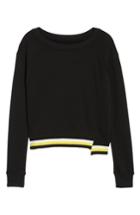 Women's Pam & Gela Stripe Trim Step Hem Sweatshirt - Black