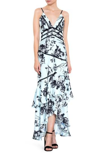 Women's Harlyn Floral Print Ruffle Gown - Blue
