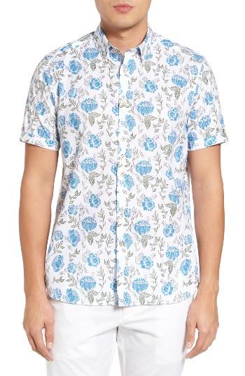 Men's Ted Baker London Jorge Floral Print Shirt (s) - White