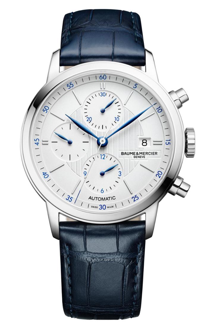 Men's Baume & Mercier Classima Automatic Chronograph Alligator Leather Strap Watch, 42mm