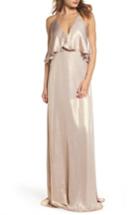 Women's Nouvelle Amsale Crushed Satin Popover Halter Gown - Metallic
