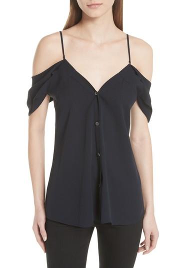 Women's Theory Convertible Neck Silk Georgette Top - Blue