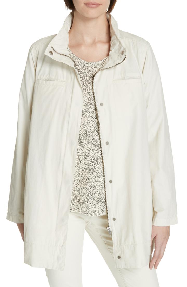Women's Eileen Fisher Hooded Organic Cotton Blend Coat - Ivory