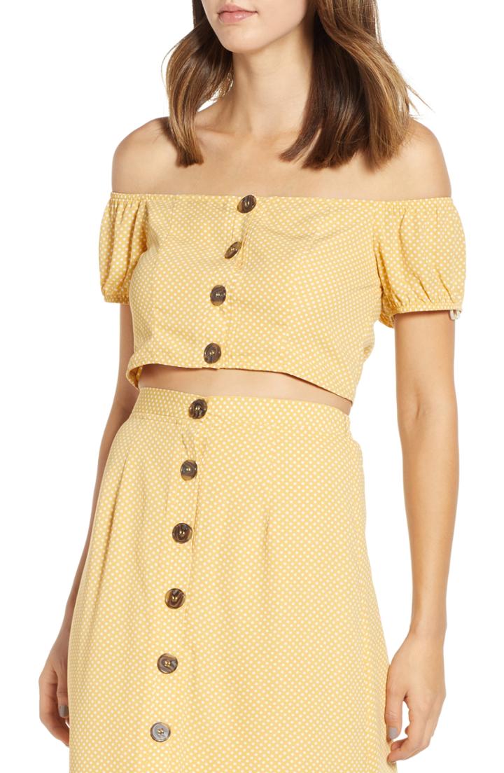 Women's Row A Off The Shoulder Crop Top - Yellow