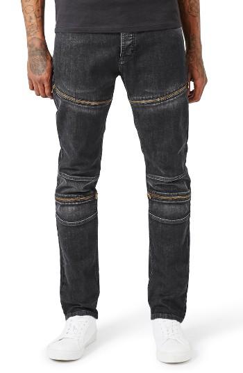 Men's Topman Aaa Collection Stretch Skinny Fit Moto Jeans X 32 - Black