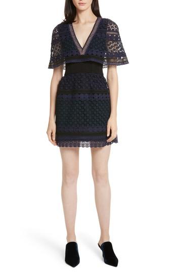 Women's Self-portrait Guipure Lace Cape Dress - Blue