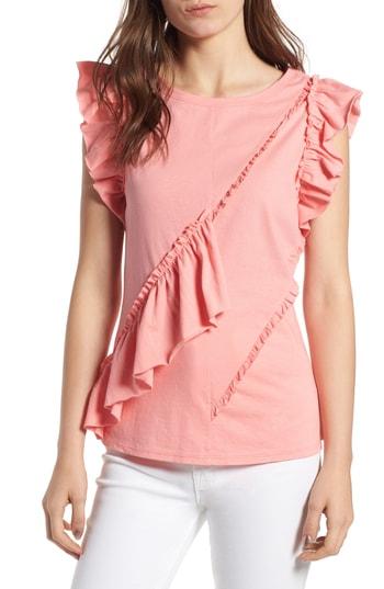 Women's Chelsea28 Asymmetrical Ruffle Top, Size - Pink