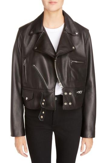 Women's Acne Studios Suokki Leather Moto Jacket Us / 32 Eu - Black