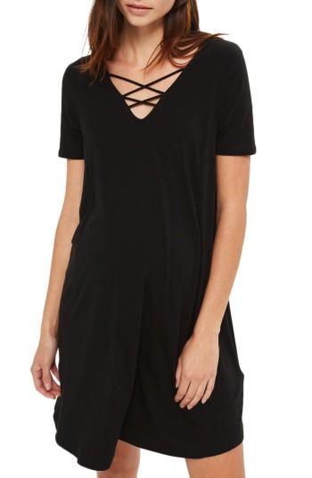 Women's Topshop Lattice Trapeze Maternity Dress Us (fits Like 0-2) - Black