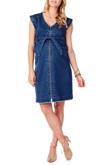 Women's Ingrid & Isabel Front Zip Denim Maternity/nursing Dress - Blue