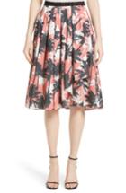 Women's Jason Wu Palm Print Front Drape A-line Cotton Skirt - Coral