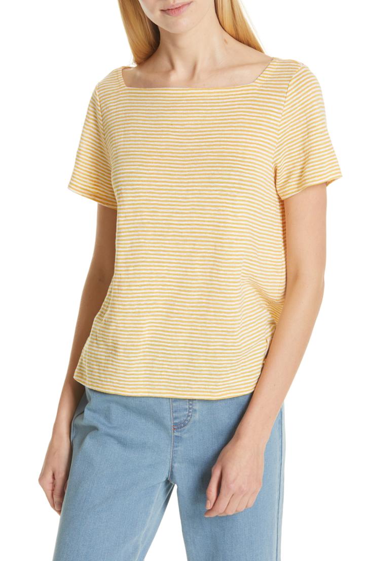 Women's Eileen Fisher Square Neck Stripe Tee, Size - Yellow